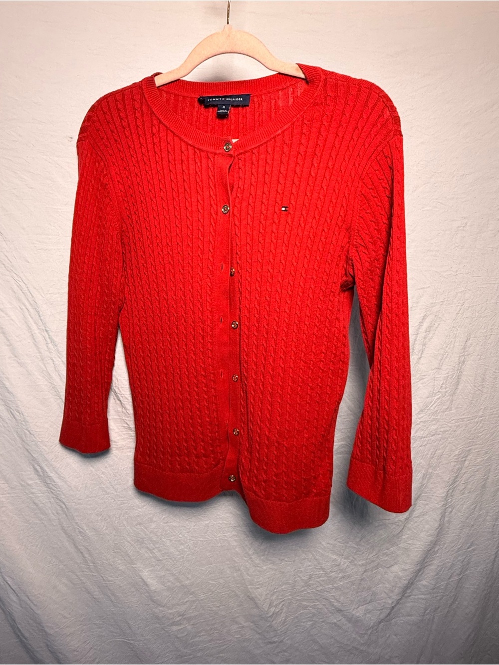 Tommy Hilfiger Red Cable-Knit Button Cardigan Sweater size M